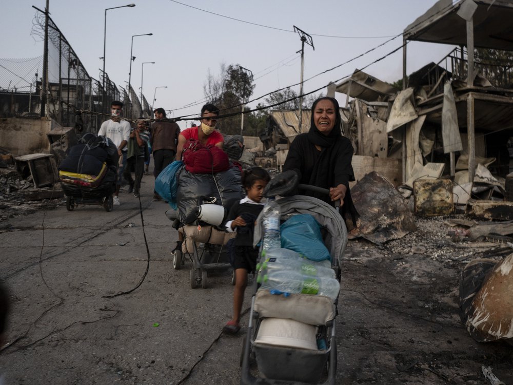 Vluchtelingen-gezin op Lesbos