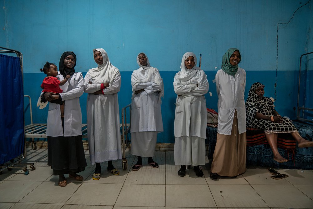 Verpleegkundigen op onze verloskundeafdeling in het El Geneina ziekenhuis