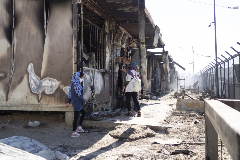 Vluchtelingenkamp Moria op Lesbos na de brand