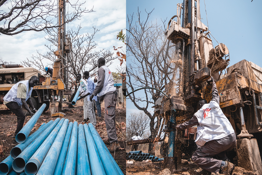Het team is hard aan het werk om het boorgat te realiseren.